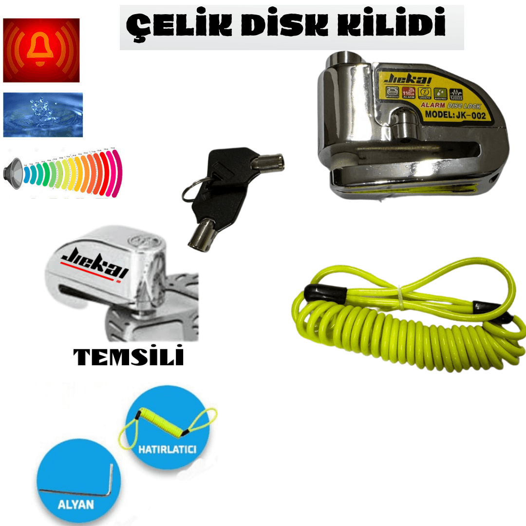 Motosiklet Küçük Resim Jiekai 'JK002-Çeli̇k-Alarm-Di̇sk-Ki̇li̇di̇'